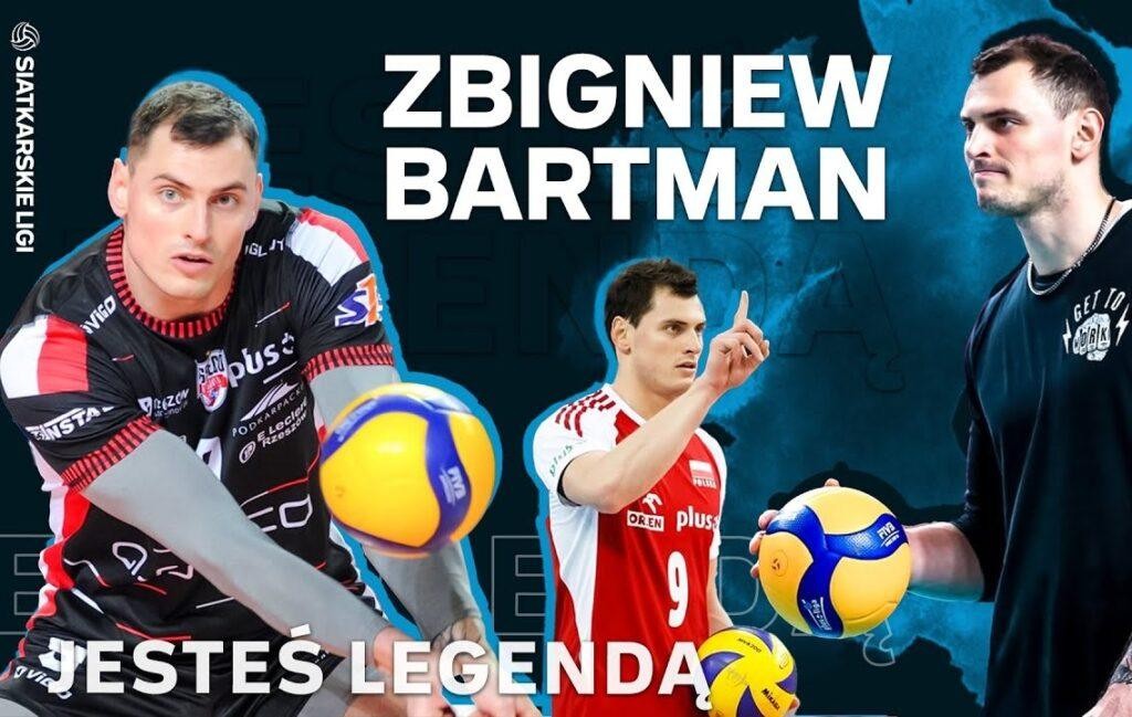 Zbigniew Bartman w akcji na boisku siatkarskim, wykonujący dynamiczny atak.